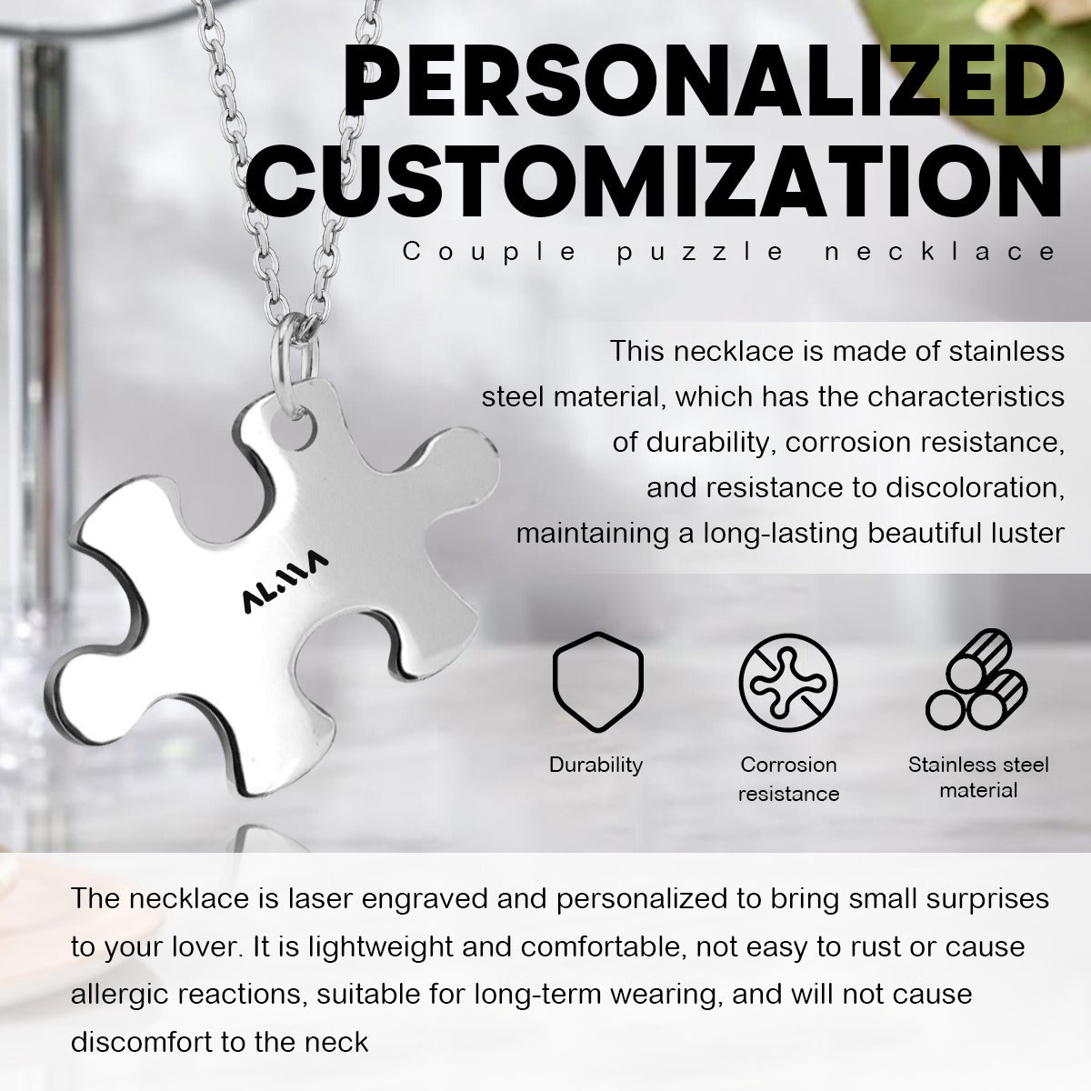 Personalised Engraved Couple Puzzle Necklace | Alma Brand