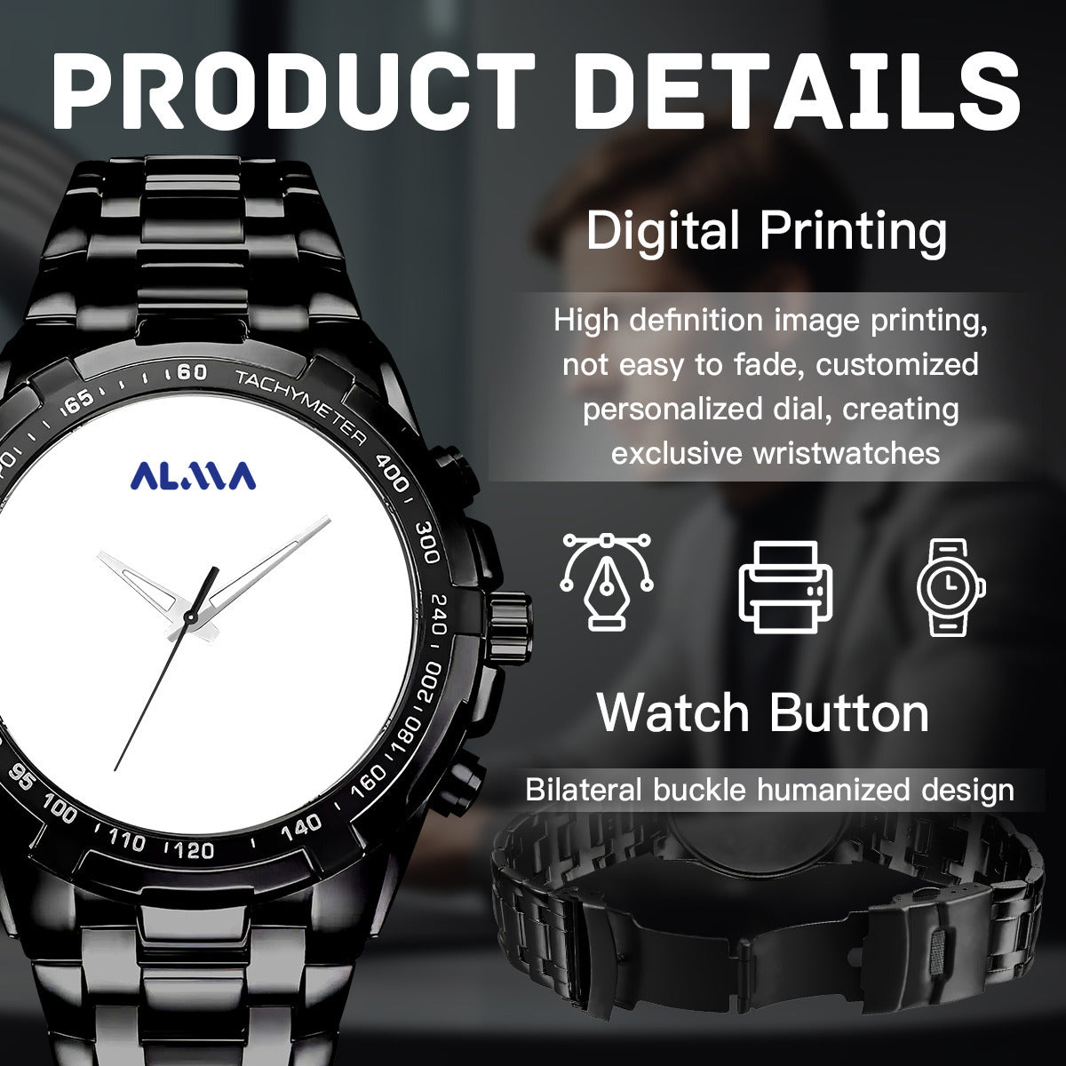 Black Metal Watches Alma Brand