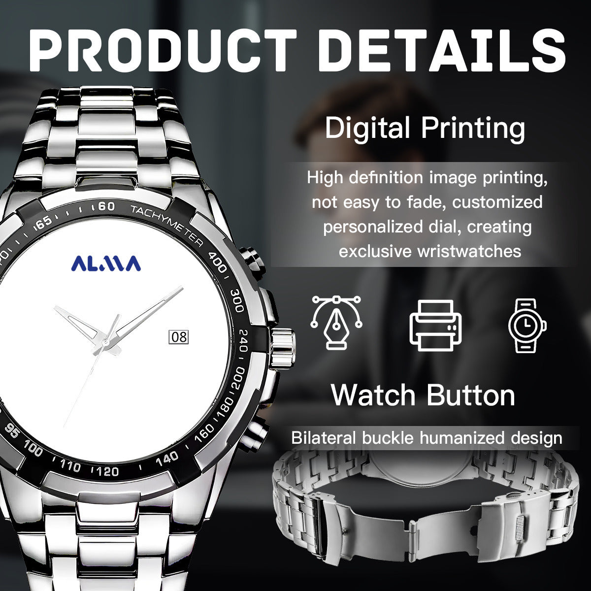 Silver Metal Watch Alma Brand