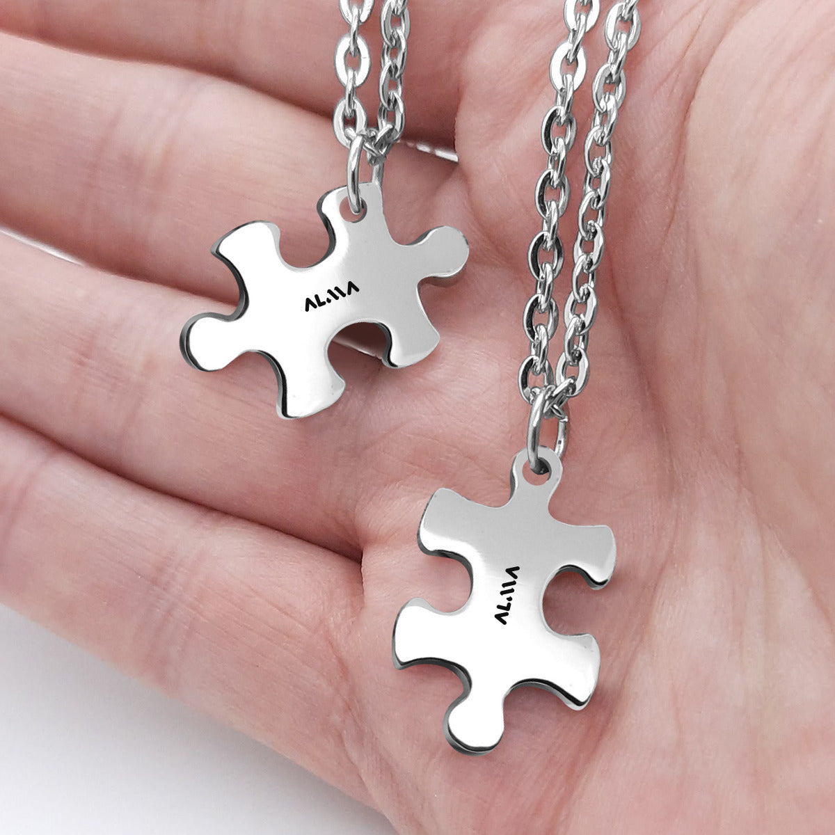 Personalised Engraved Couple Puzzle Necklace | Alma Brand